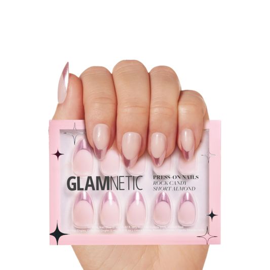 Glamnetic Press On Nails - Rock Candy | Trendy Short Almond Nails with Metall...