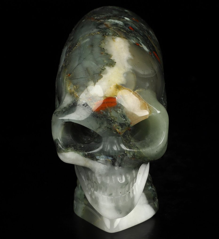MEXICO blood jasper skull living eyes Voodoo Carving- 350 g