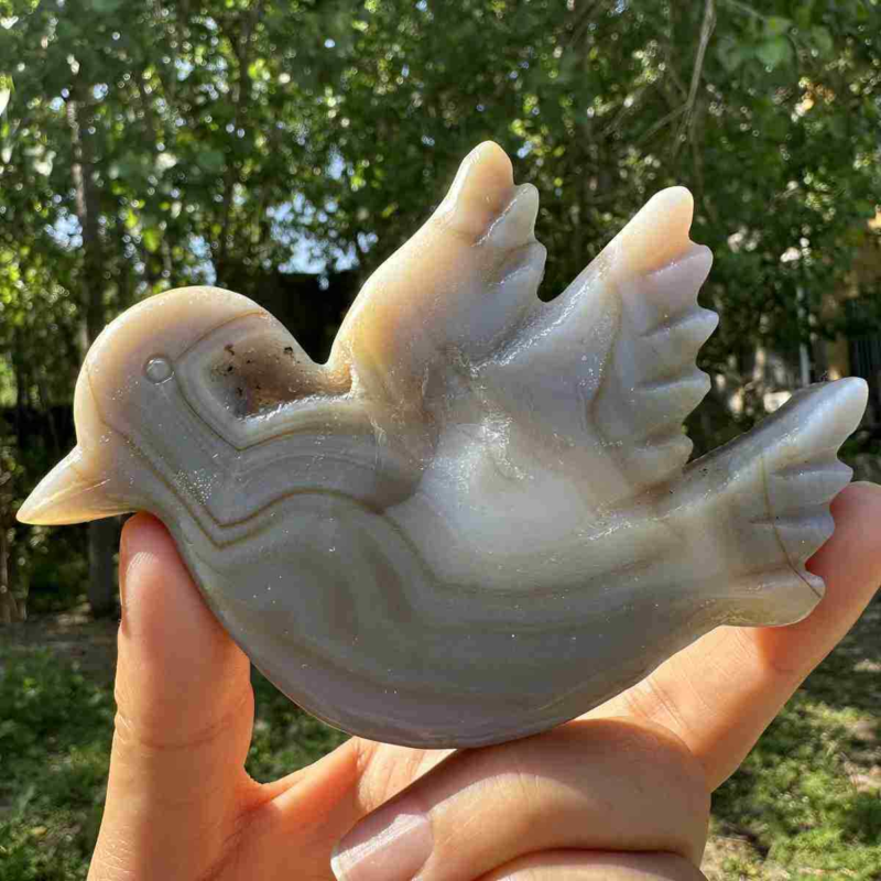145g natural agate hand carved bird skull quartz crystal cluster reiki