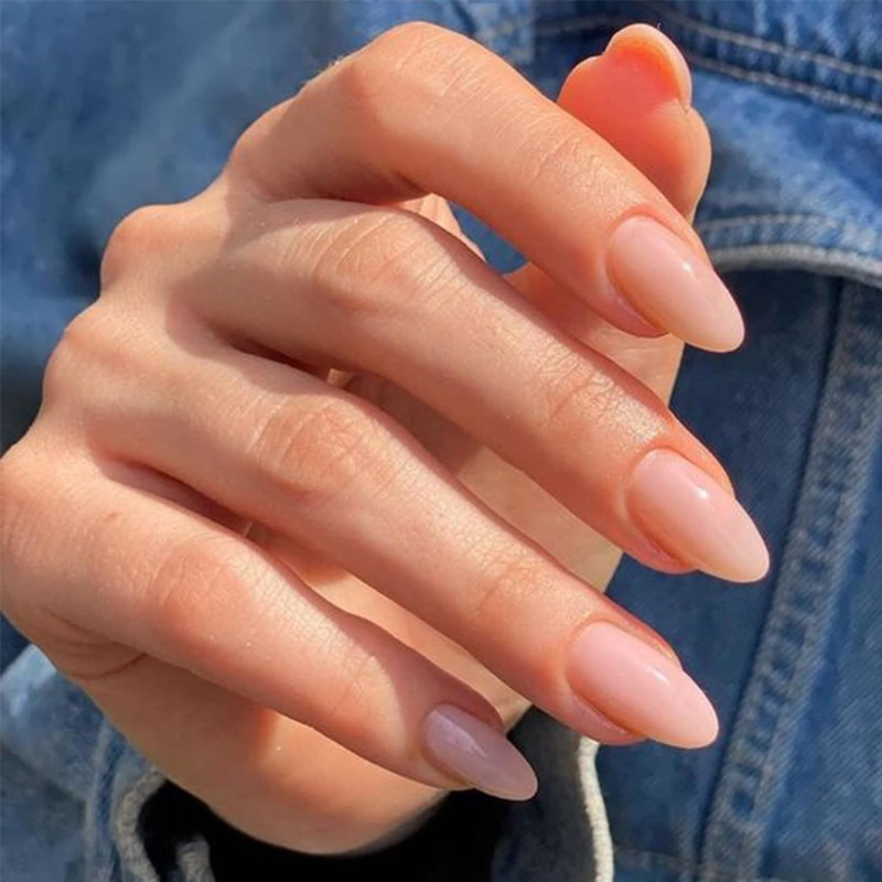 YOSOMK Nude Press on Nails Almond Shaped Fake Medium 1A-Nude&Natural