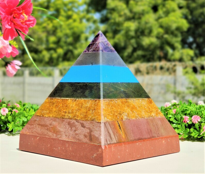 Large 180MM Seven Chakra Pyramid for Energy Balance And Healing 7 Seven Chakra