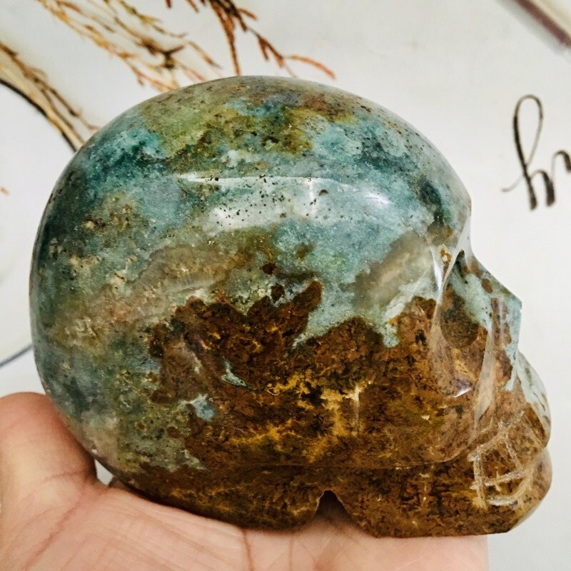 0.87kgOcean Jade Skull Home Decoration Products Crystal