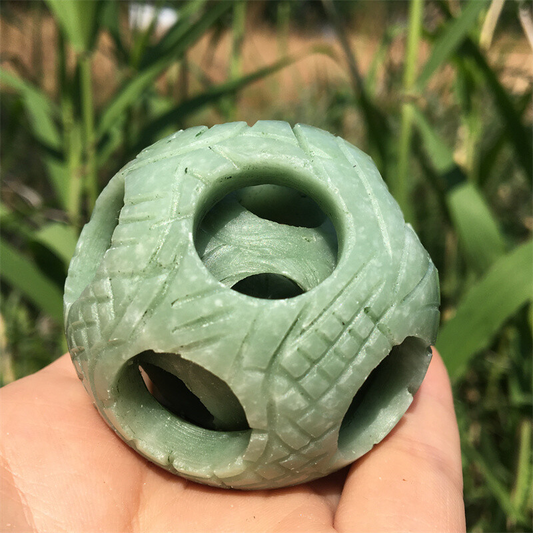 2" Natural green jade Exquisite Carved sphere Quartz Crystal reiki ball care