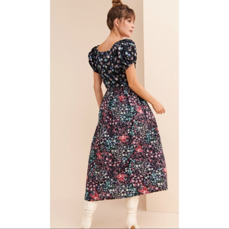 NWT LoveShackFancy Lais Floral Mixed Pattern Puff Sleeve Maxi Dress & Bow Size 4