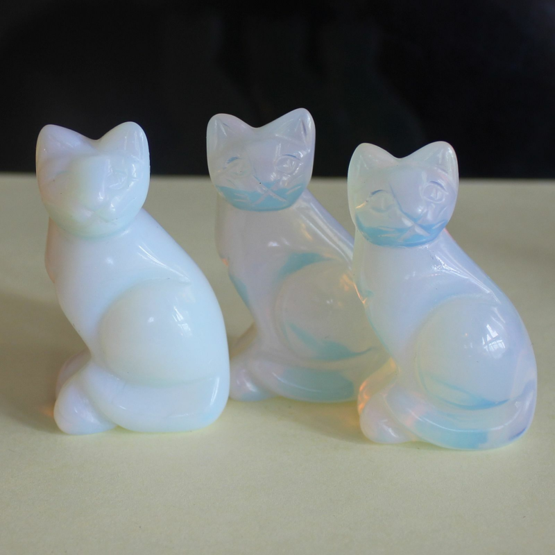 Carved mixed gemstone quartz crystal cat figurine animal carving home decor 2&apos;&apos;