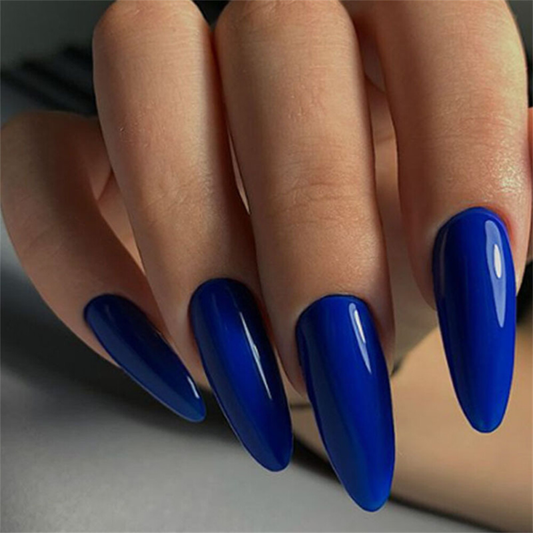 Charming Blue Color False Nail Short Almond Press on Nails for Nail Art 24pcs