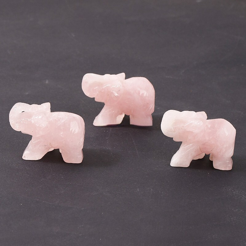 10Pcs Natural Rose Quartz Crystal Carved Elephant Healing Stone Animal Sculpture