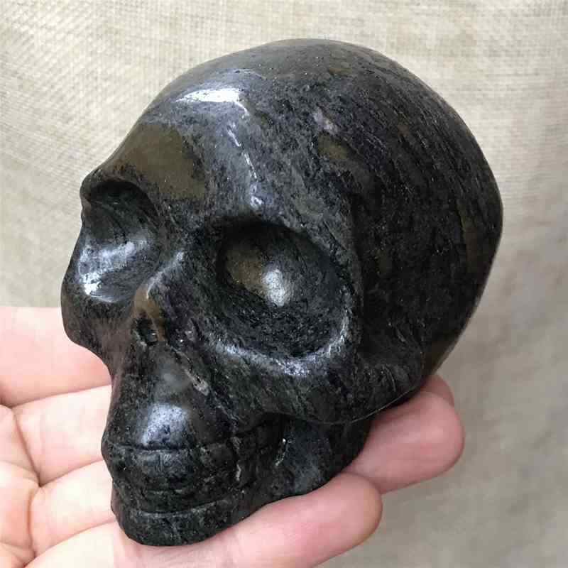 0.49Kg Natural black jade quartz skull carved Quartz Crystal skull Healing