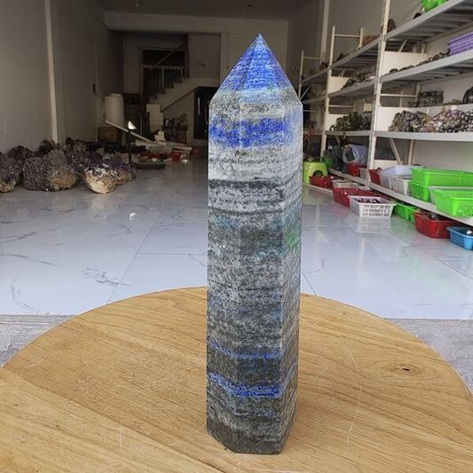 670g Natural Rock Lapis Lazuli Quartz Crystal Stone Point Healing Wand Obelisk