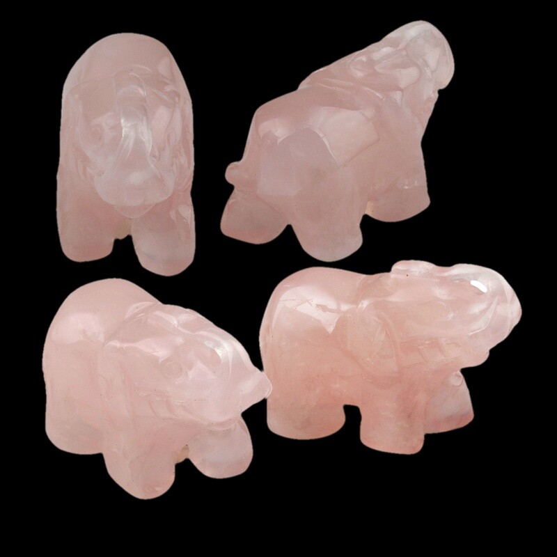Natural Quartz Crystal Skull Carved Elephant Healing Gemstone Animal Sculpture
