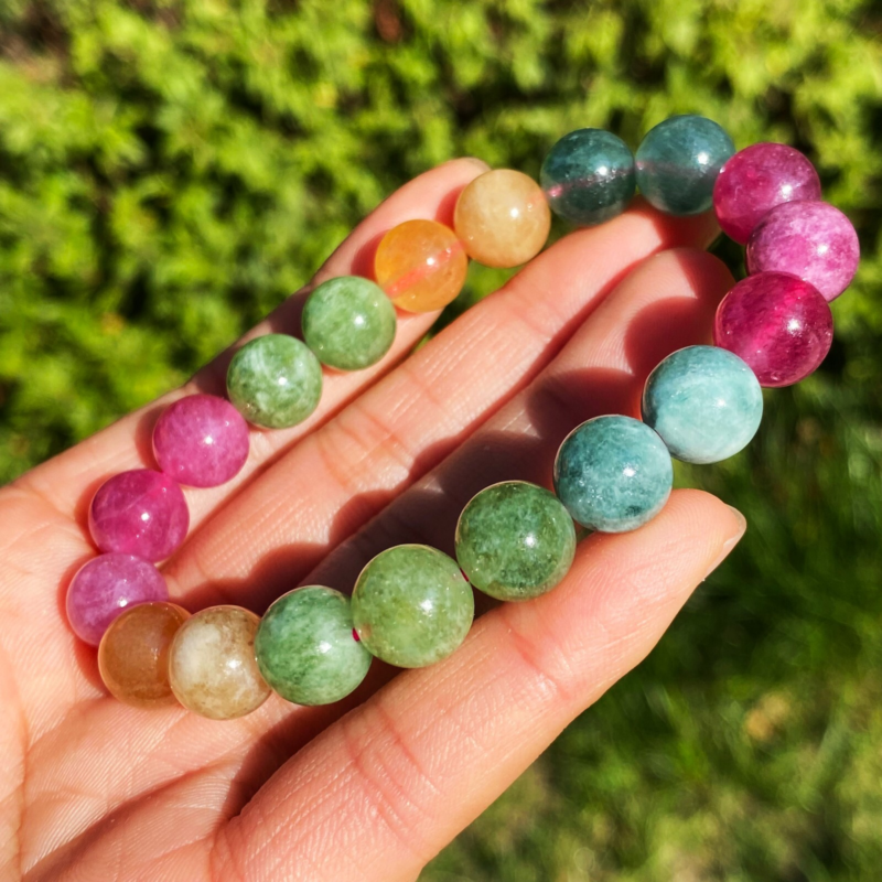 10mm Natural Color Tourmaline Crystal Women Beads Bracelet AAA