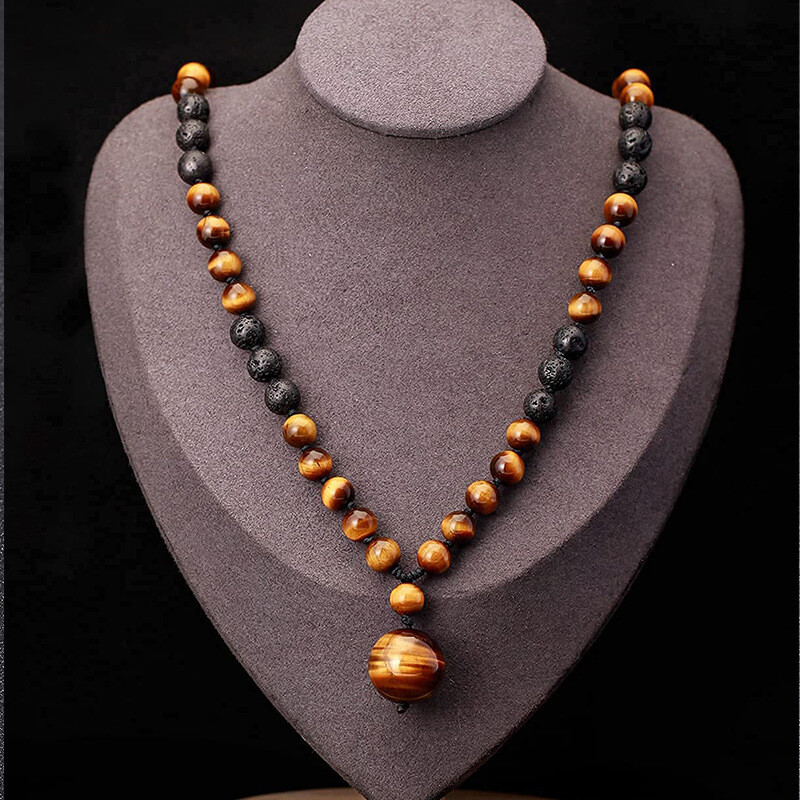 Natural Tiger Eye Stone Beads Necklaces Men Fashion Meditation Yoga Necklace