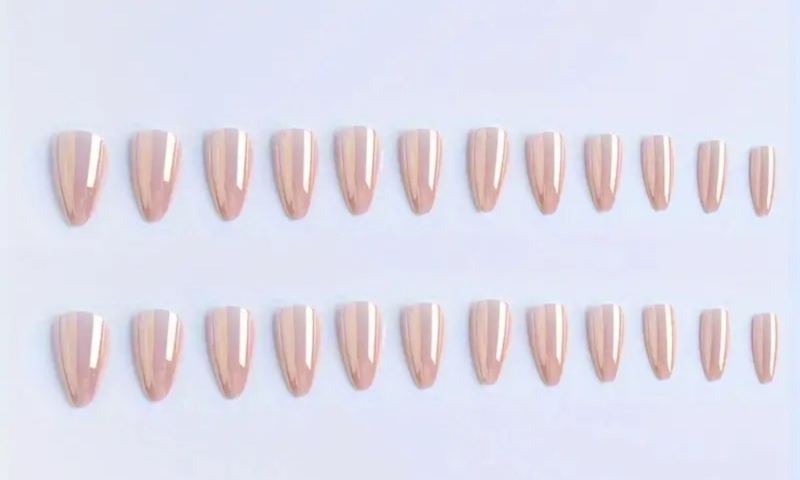 Classy press on nails short - Wedding Nails - Nude Chrome - 24ct - Reusable