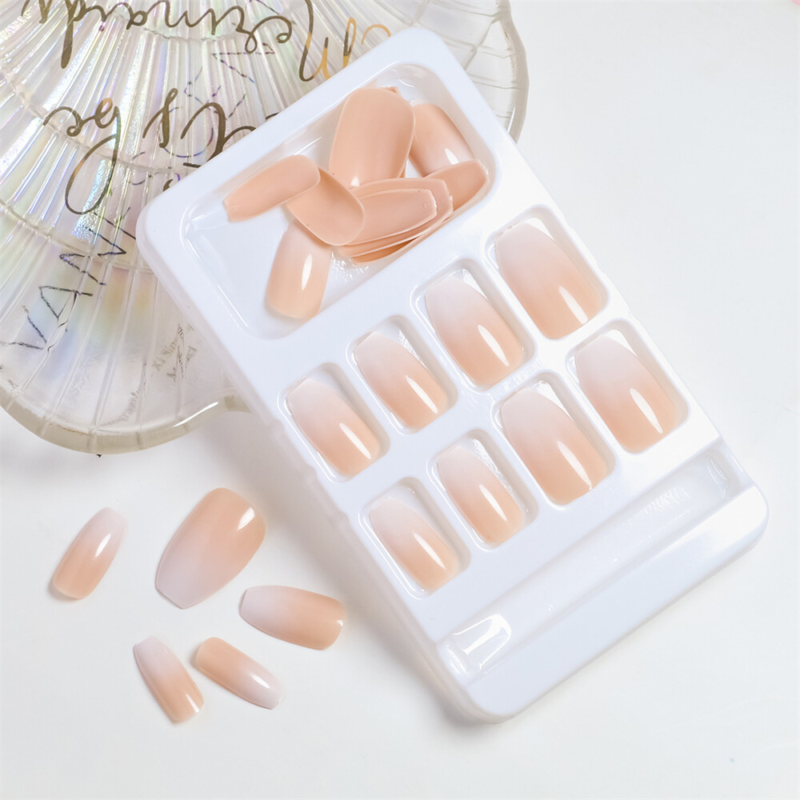 Gradient Nude Color False Nail Short Coffin Press on Nails for Nail Art 24pcs