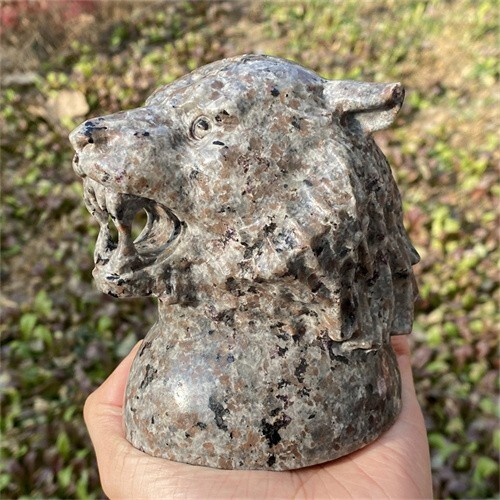 1.31kg Natural Carved Yooperlite Tiger Head Figurines Reiki Quartz Crystal Skull