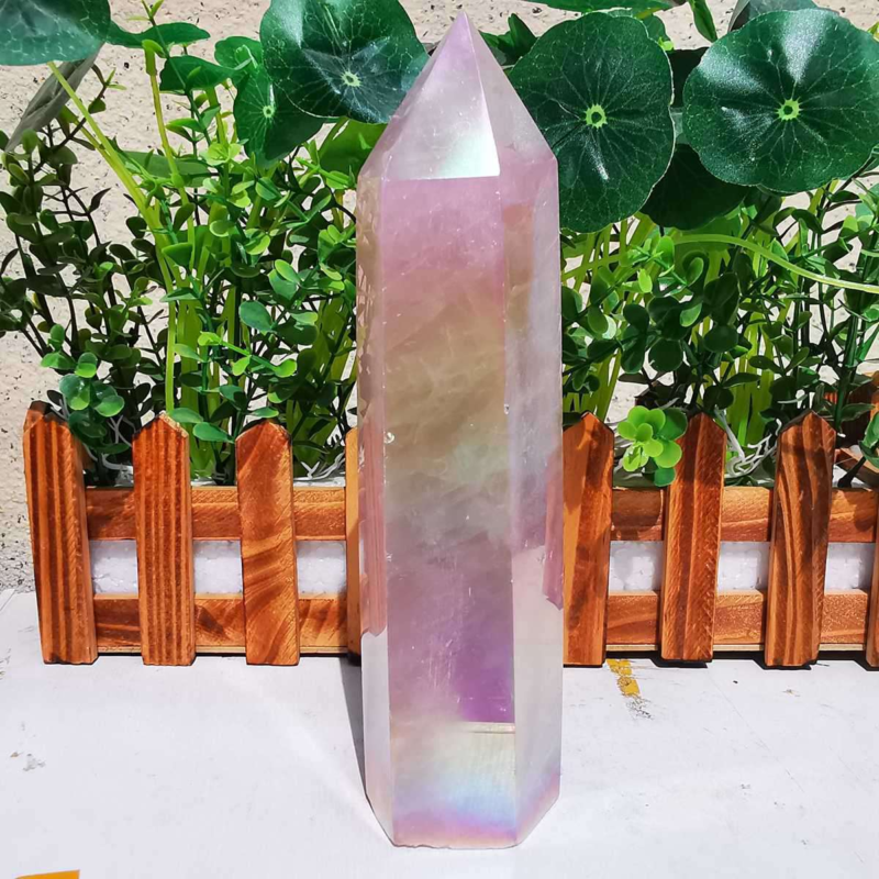 785g electroplated natural pink rose quartz obelisk rainbow crystal point reiki