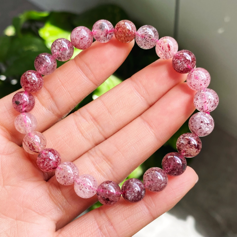 8mm 2Pcs Natural Brazil Super Seven 7 Strawberry Crystal  Beads Bracelet