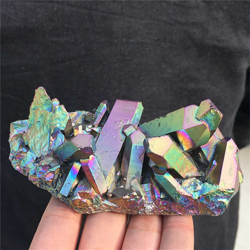 230g Electroplate Rainbow cluster quartz crystal mineral specimen reiki healing