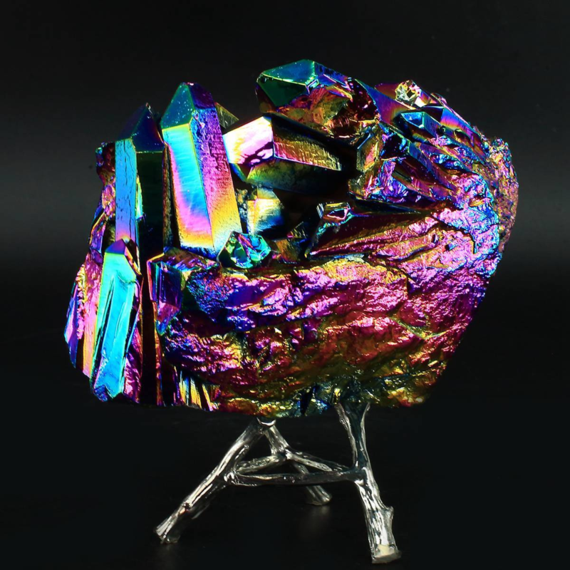 1058g Colourful Crystal Cluster Quartz Mineral Specimen Decoration Electroplate