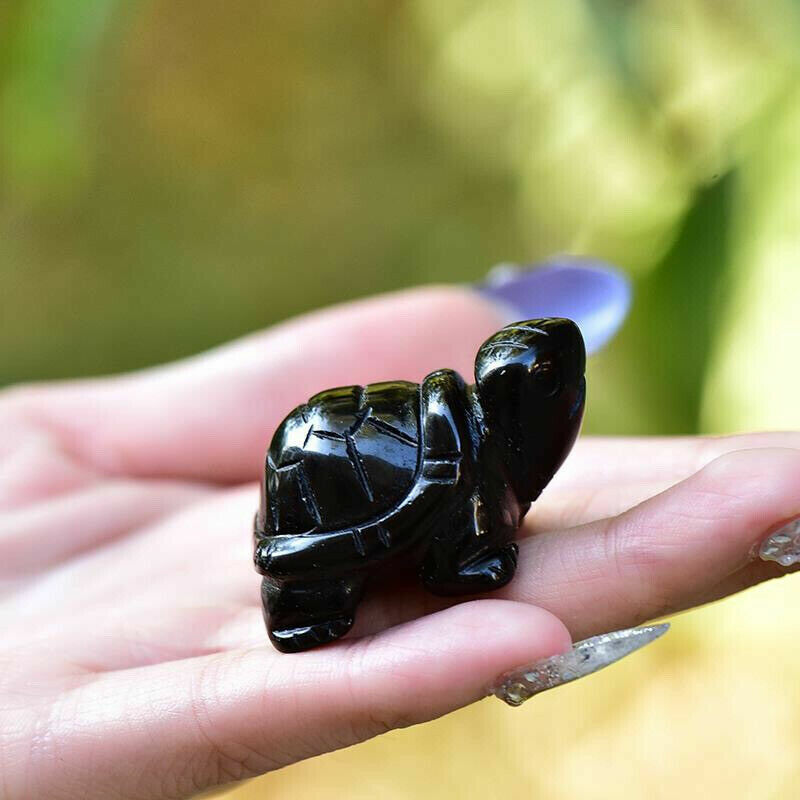 1.5" Top Natural obsidian Quartz hand carved Crystal tortoise reiki healing .1pc