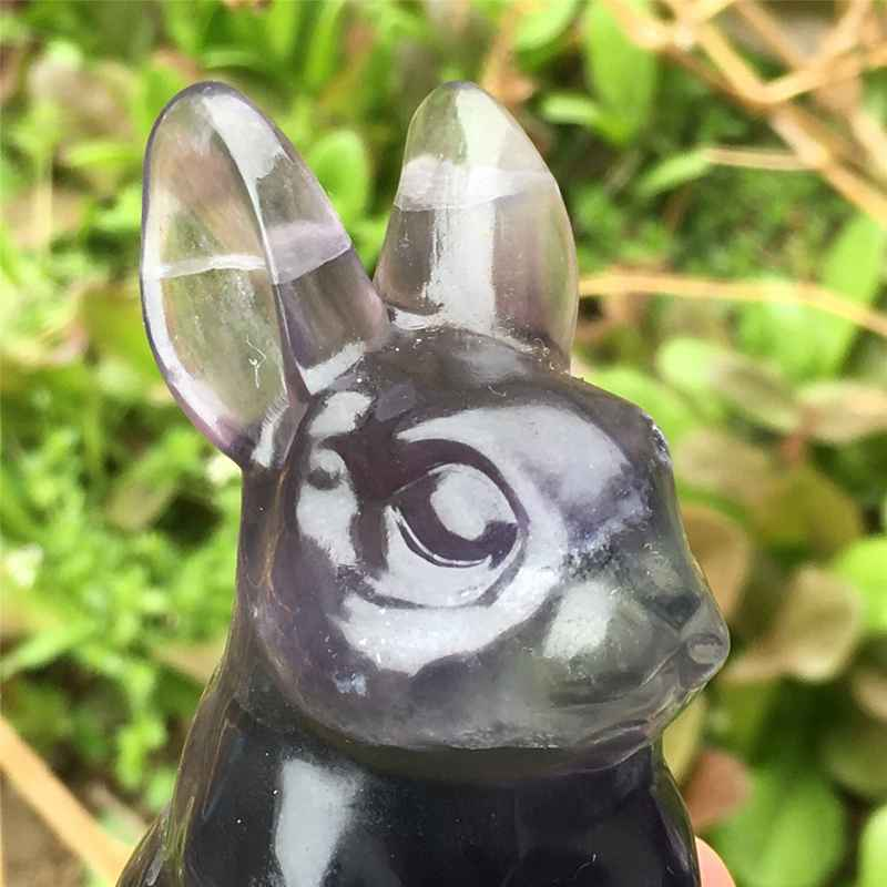 0.34kg Natural fluorite rabbit carved Quartz Crystal skull Healing