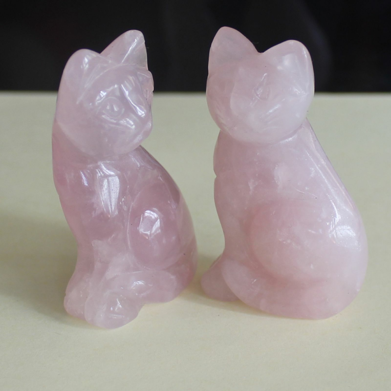 Carved mixed gemstone quartz crystal cat figurine animal carving home decor 2&apos;&apos;