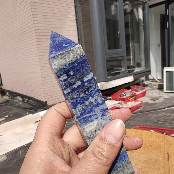 340g Natural Rock Lapis Lazuli Quartz Crystal Stone Point Healing Wand Obelisk