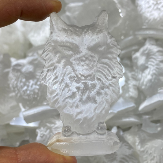 2"+Natural Gypsum Selenite  Wolf  Hand Carved Quartz Crystal Reiki healing 1PC