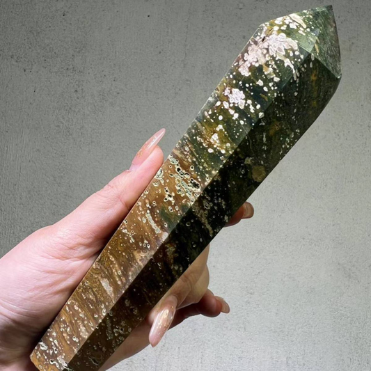 Natuar Ocean Jasper Crystal Obelisk Point Wand Stone Quartz Healing