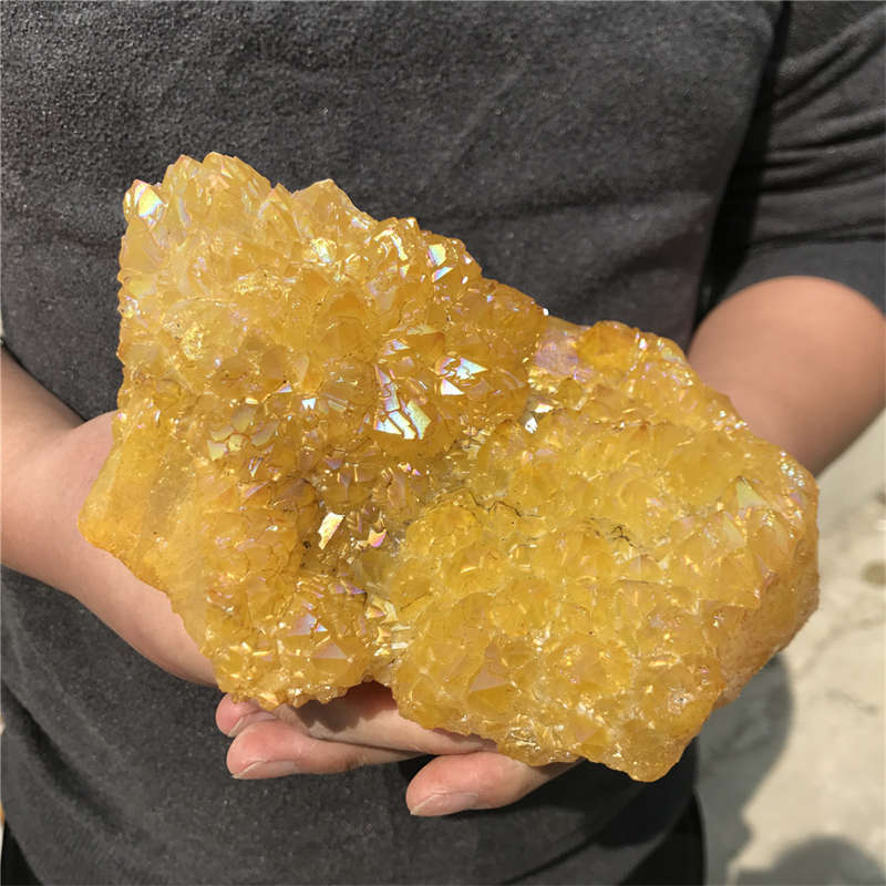 1.26kg Electroplate Rainbow cluster quartz crystal mineral specimen reiki healin
