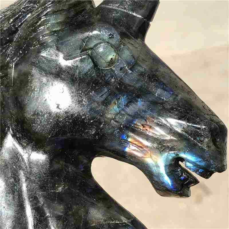 0.42kg Natural Labradorite unicorn carved Quartz Crystal skull Healing