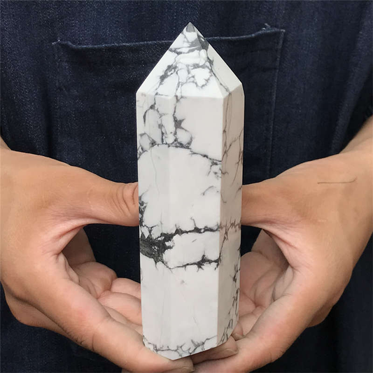 570g Howlite Obelisk Quartz Crystal Wand Point Tower Decor Healing Gem