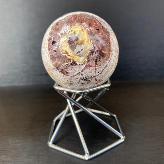 164g Natural Mexican agate ball crystal quartz sphere reiki healing Gem+ Stand
