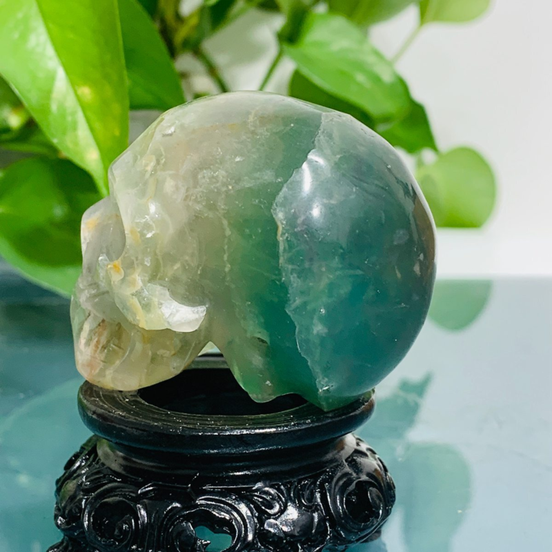 188g Natural Colourful Fluorite Hand Carved Crystal Skull Meditation Medium