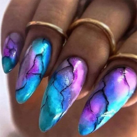 Colorful Marbling False Nail Short Almond Press on Nails for Nail Art 24pcs