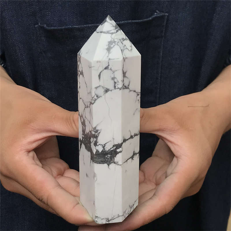 570g Howlite Obelisk Quartz Crystal Wand Point Tower Decor Healing Gem