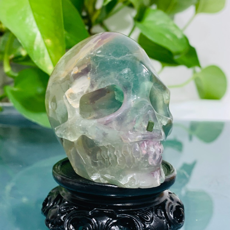 232g Natural Colourful Fluorite Hand Carved Crystal Skull Meditation Medium