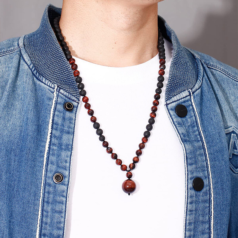 Natural Tiger Eye Stone Beads Necklaces Men Fashion Meditation Yoga Necklace