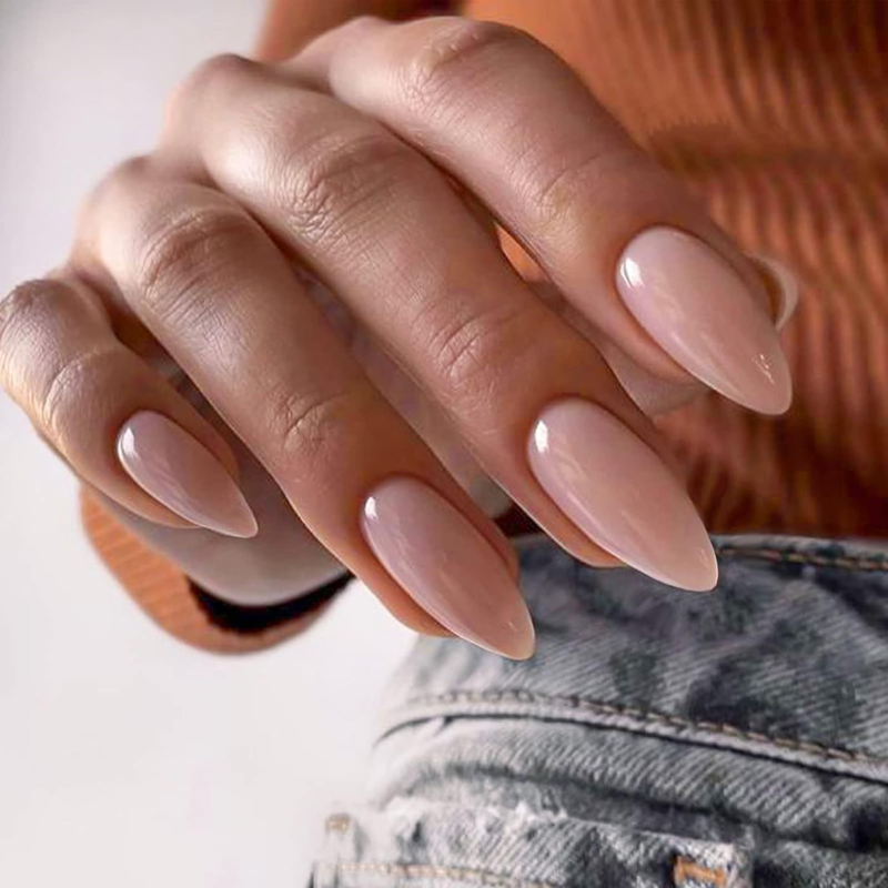 YOSOMK Nude Press on Nails Almond Shaped Fake Medium 1A-Nude&Natural