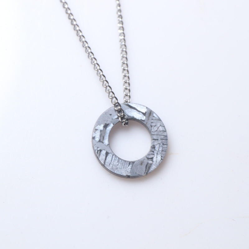 Meteorite pendant,Muonionalusta iron meteorite circular Necklace pendant