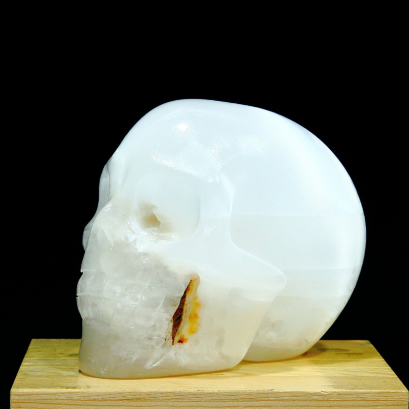 1606g Natural White Selenite Hand Carved Crystal Skull Quartz Meditation Medium