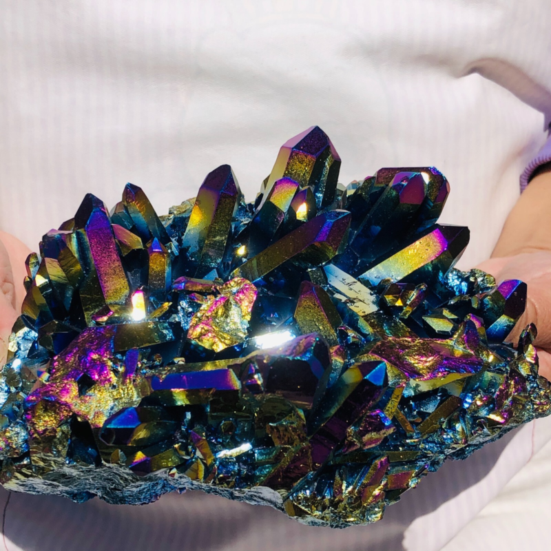 2.9LB Color Flame Aura Electroplate Quartz Crystal Specimen Healing point 447
