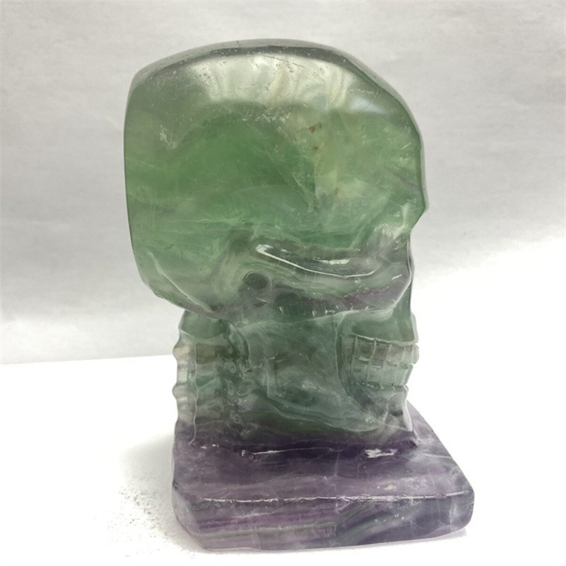 1330g Natural Beantiful Fluorite Quartz Skull Hand Carved Crystal Healing Skull