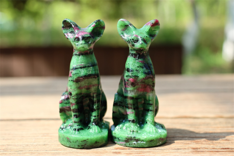 3.1" Carved Natural Zoisite Hairless Cat Statue Skull Quartz Crystal Specimen 1x