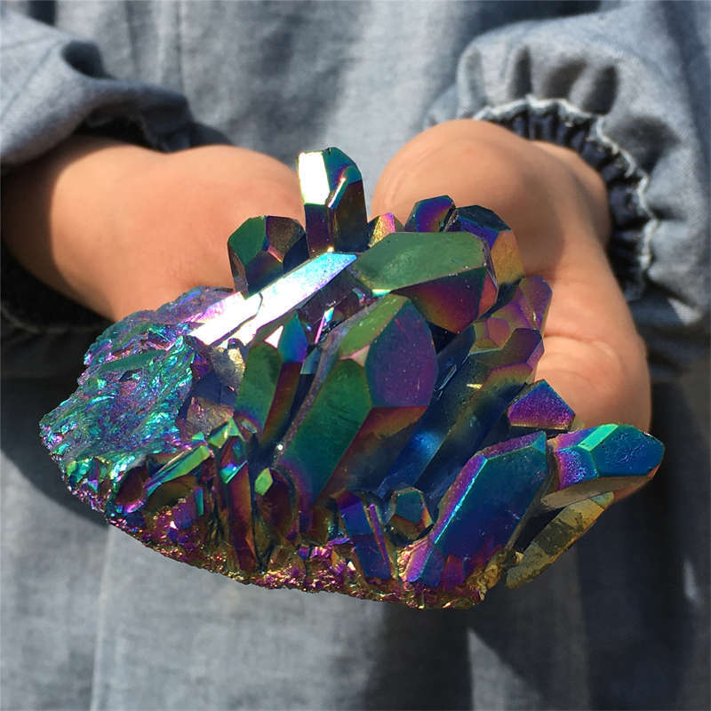 300g Electroplate Rainbow cluster quartz crystal mineral specimen reiki healing