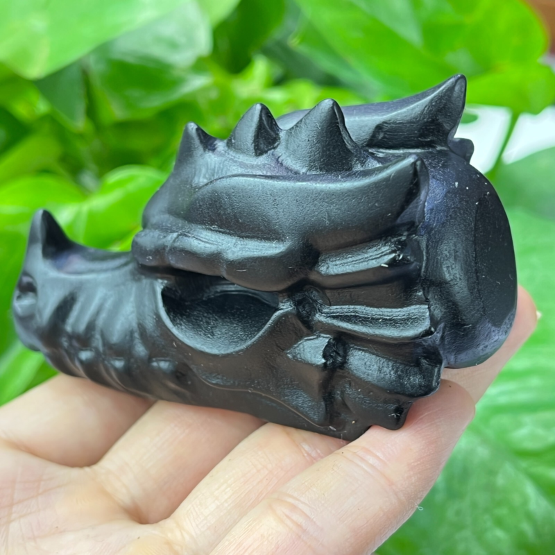 1pc Natural obsidian Dragon Carved quartz crystal animal skull Reiki gift 2.8"