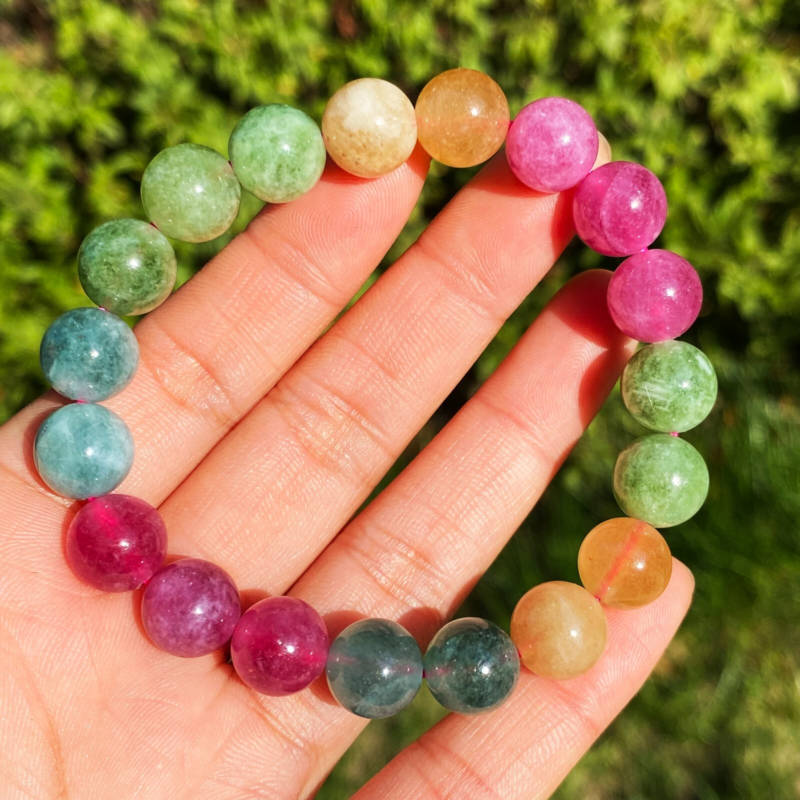 10mm Natural Color Tourmaline Crystal Women Beads Bracelet AAA