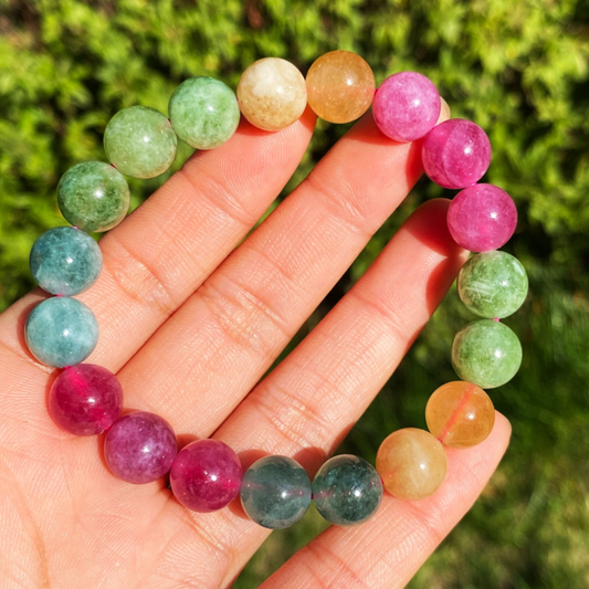 10mm Natural Color Tourmaline Crystal Women Beads Bracelet AAA