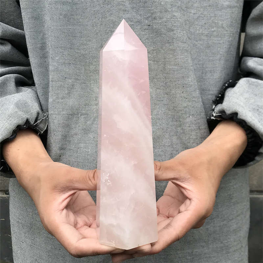 1.04kg Natural Rose Quartz Obelisk Quartz Crystal Point Wand Healing Gem