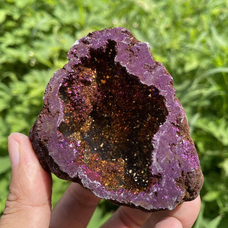 160g Electroplating color Natural Crystal Agate cave ornaments crystal cluster